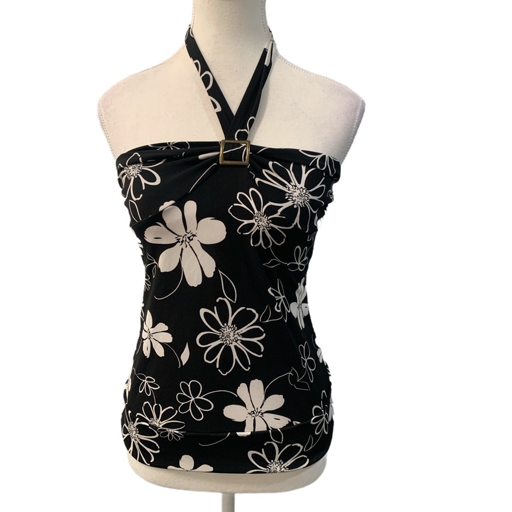 Vintage Floral Halter in Black & White by Digital Size S